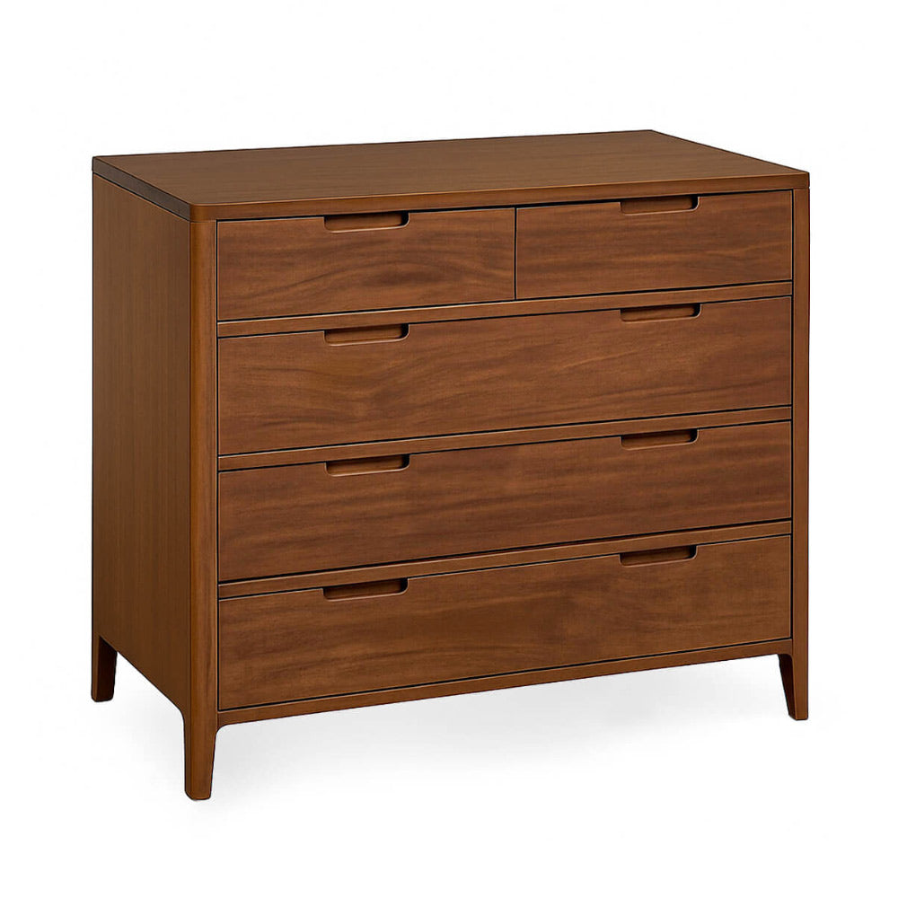 Oporto komód 110×45×90 cm – döntött nézet, mahagóni fa, öt fiókos kivitel