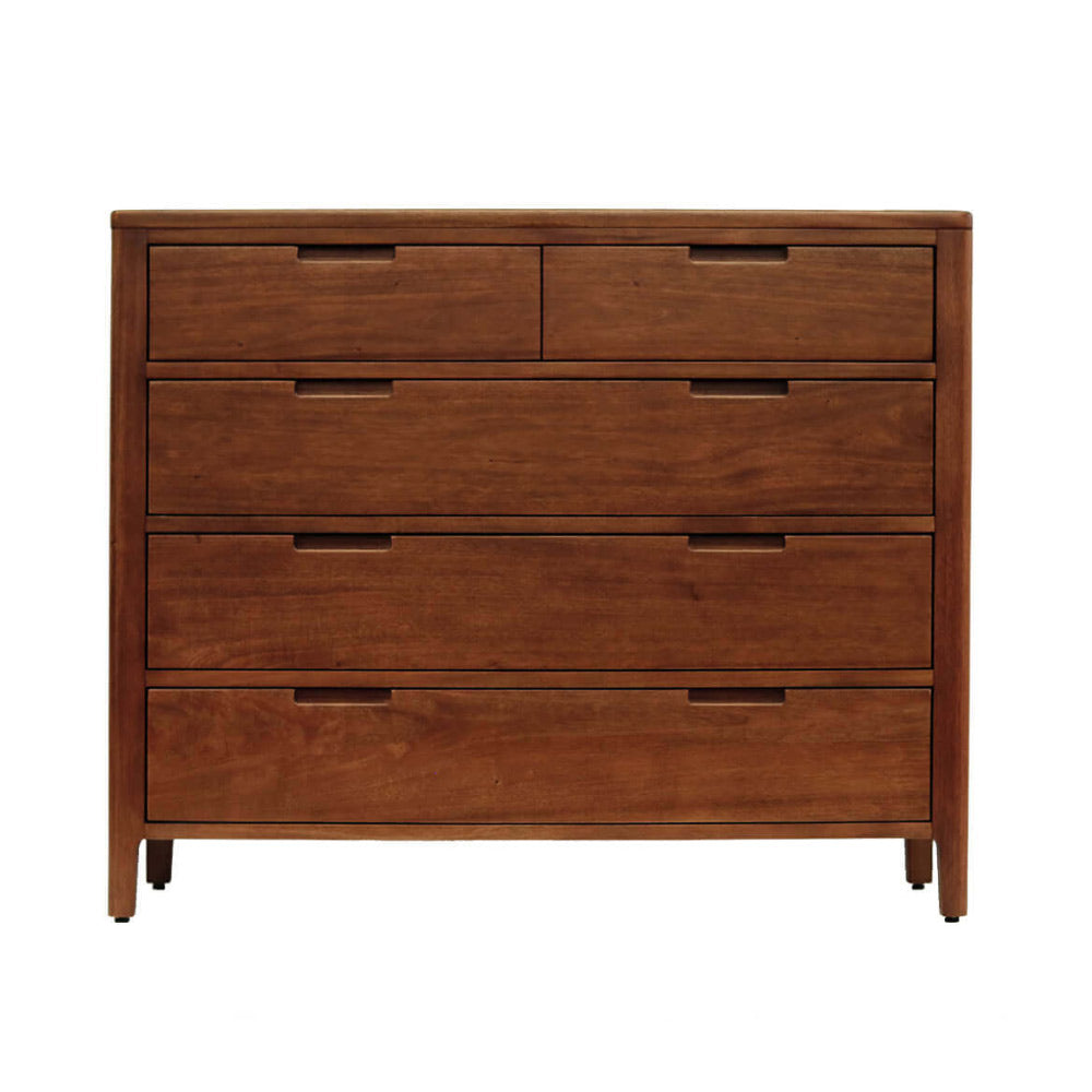 Oporto komód – elölnézet, két felső és három alsó fiókkal, mahagóni fa