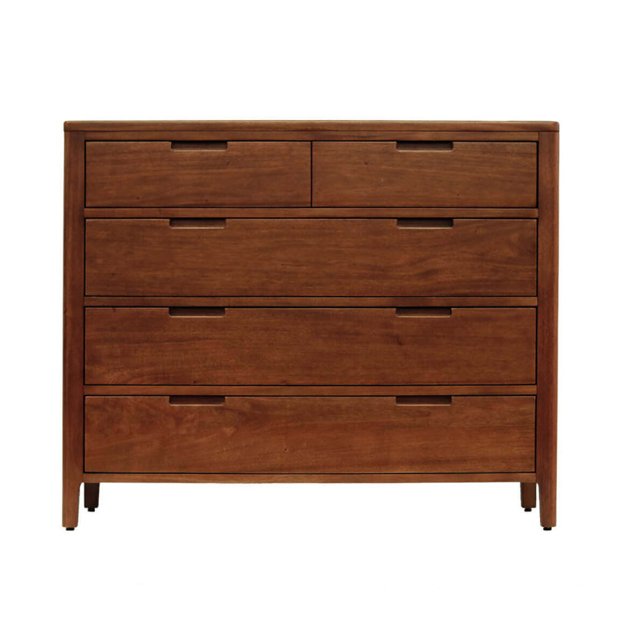 Oporto komód – elölnézet, két felső és három alsó fiókkal, mahagóni fa