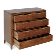 Oporto komód – nyitott fiókokkal, belső elrendezés és fecskefark csapolás részlete