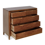 Oporto komód – nyitott fiókokkal, belső elrendezés és fecskefark csapolás részlete