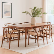 Oporto étkezőasztal enteriőrben – hat székkel, világos skandináv nappaliban