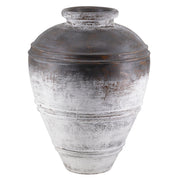 Mediterrán stílusú, antikolt hatású, bézs és rozsdabarna színű kerámia kaspó.