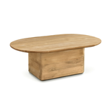Natúr színű, ovális alakú, tömör teakfából készült dohányzóasztal 
