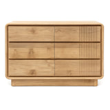 Modern, tömör teakfából készült, natúr színű hatfiókos komód