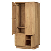 Modern, tömör teakfából készült, natúr színű kétszárnyú ruhásszekrény