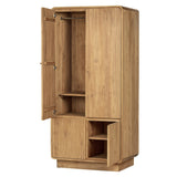 Modern, tömör teakfából készült, natúr színű kétszárnyú ruhásszekrény