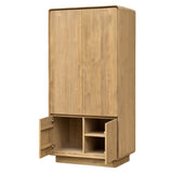 Modern, tömör teakfából készült, natúr színű kétszárnyú ruhásszekrény