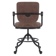 Loft stílusú, műbőr ülőkés és háttámlás irodaszék fa karfával.