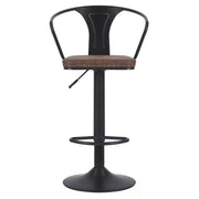 Loft stílusú, műbőr ülőkés, állítható magasságú bárszék műbőr háttámlával.