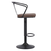 Loft stílusú, műbőr ülőkés, állítható magasságú bárszék műbőr háttámlával.