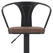 Loft stílusú, műbőr ülőkés, állítható magasságú bárszék műbőr háttámlával.