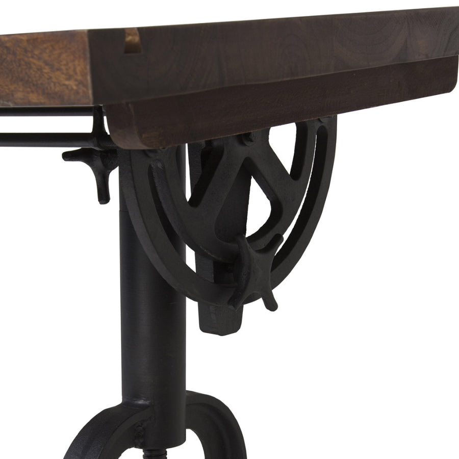 Industrial stílusú, állítható magasságú, és dönthető tervezőasztal mangófából és vasból.