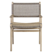 Kortárs, natúr színű teakfából készült szék, kötélfonatos ülőfelülettel és háttámlával