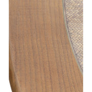 Koloniál stílusú, tölgyfából készült, kör formájú étkezőasztal rattan- és üvegbetéttel.