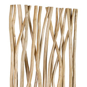 Törzsi ihletésű kortárs stílusú, natúr színű teakfa térelválasztó paraván.