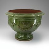 Óriás méretű, tradiconális mázas, zöld színű, anduze kerámia kaspótál