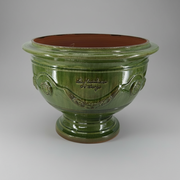 Nagy méretű, tradiconális mázas, zöld színű, anduze kerámia kaspótál