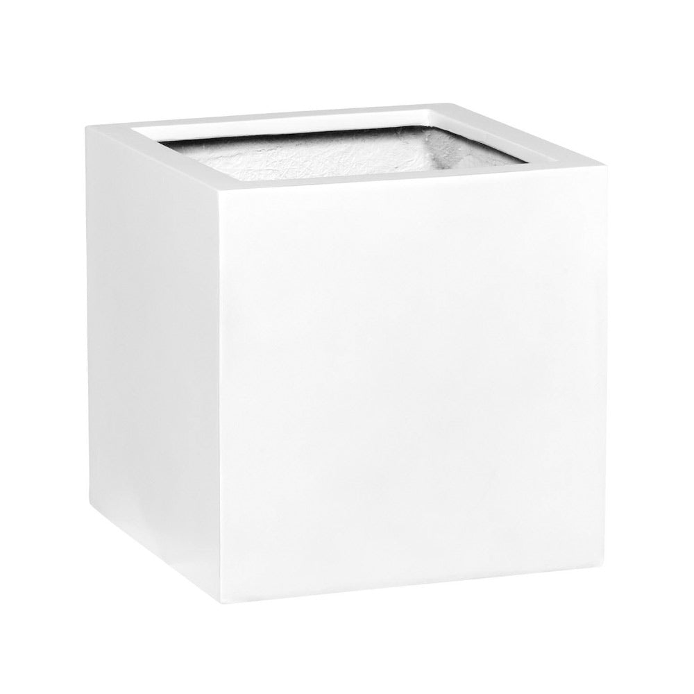 Block XXL matt fehér fiberstone ültetőláda 70×70×70 cm modern kocka formában