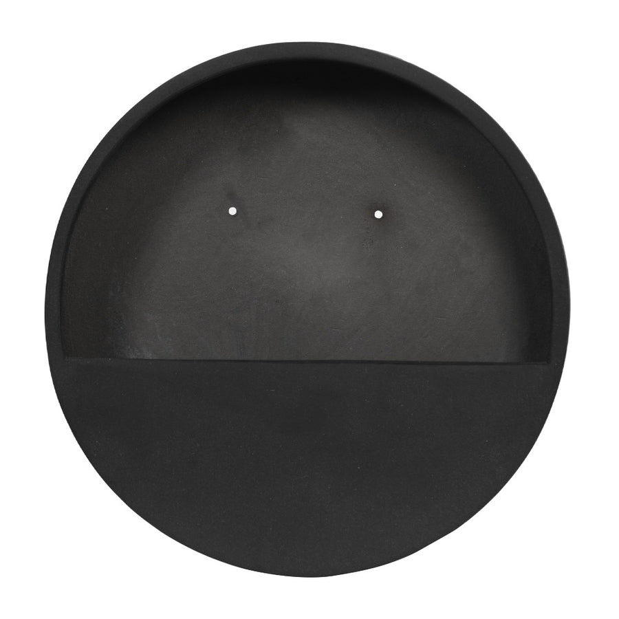 50 cm átmérőjű matt fekete fali kaspó fiberstone anyagból - frontális nézet.