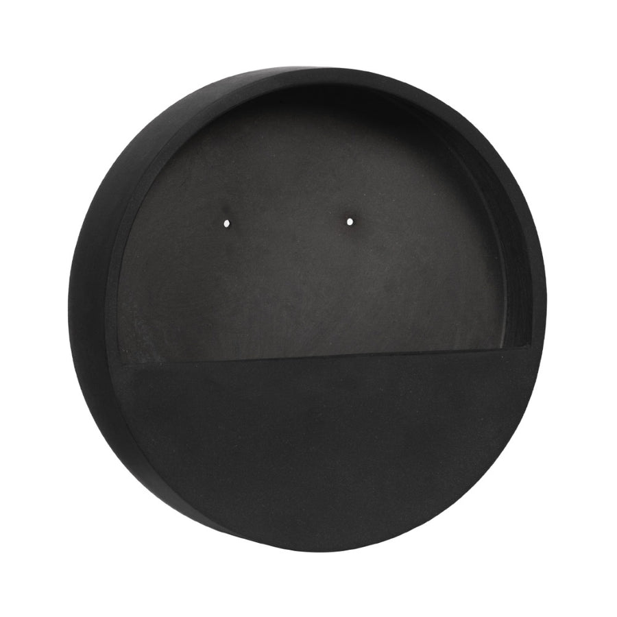 40 cm átmérőjű matt fekete fali kaspó fiberstone anyagból - oldalsó profil nézet.