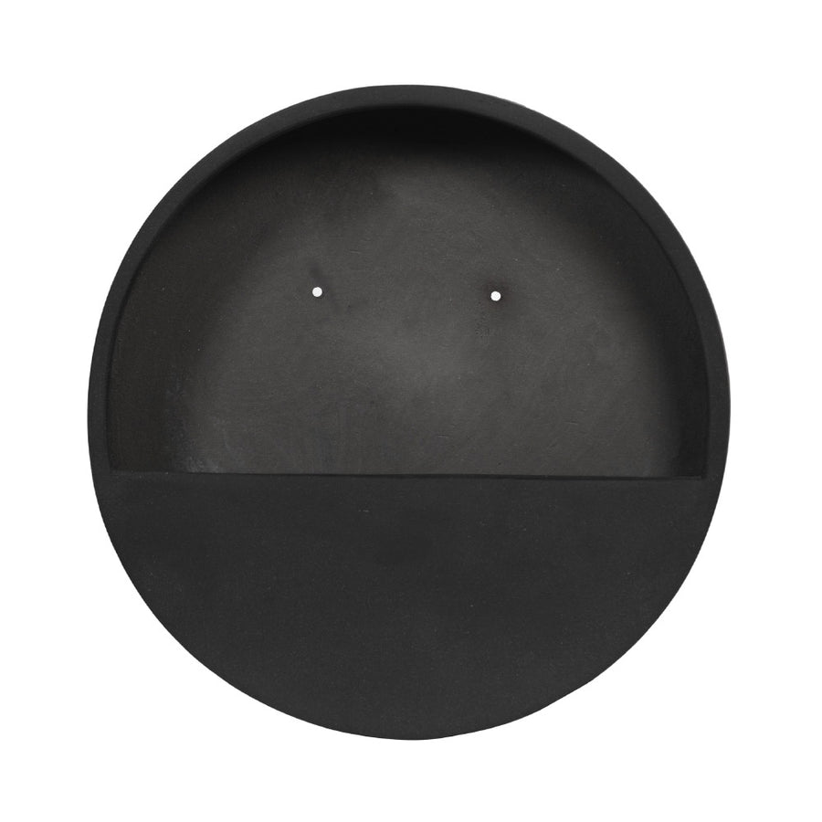 40 cm átmérőjű matt fekete fali kaspó fiberstone anyagból - frontális nézet.