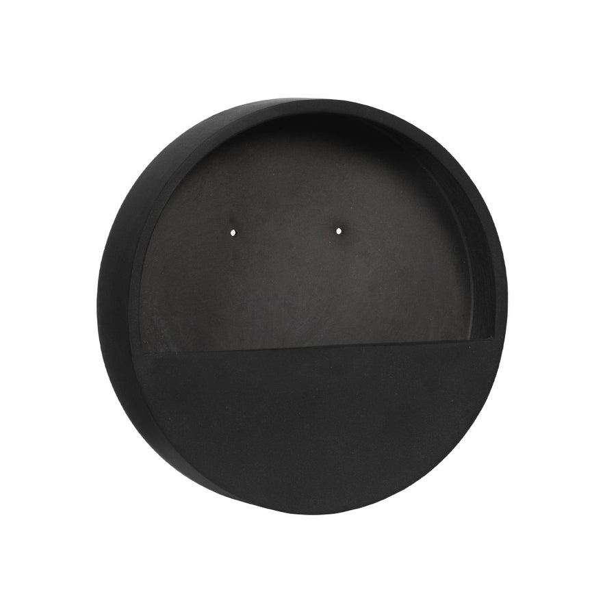 30 cm átmérőjű matt fekete fali kaspó fiberstone anyagból - oldalsó profil nézet.