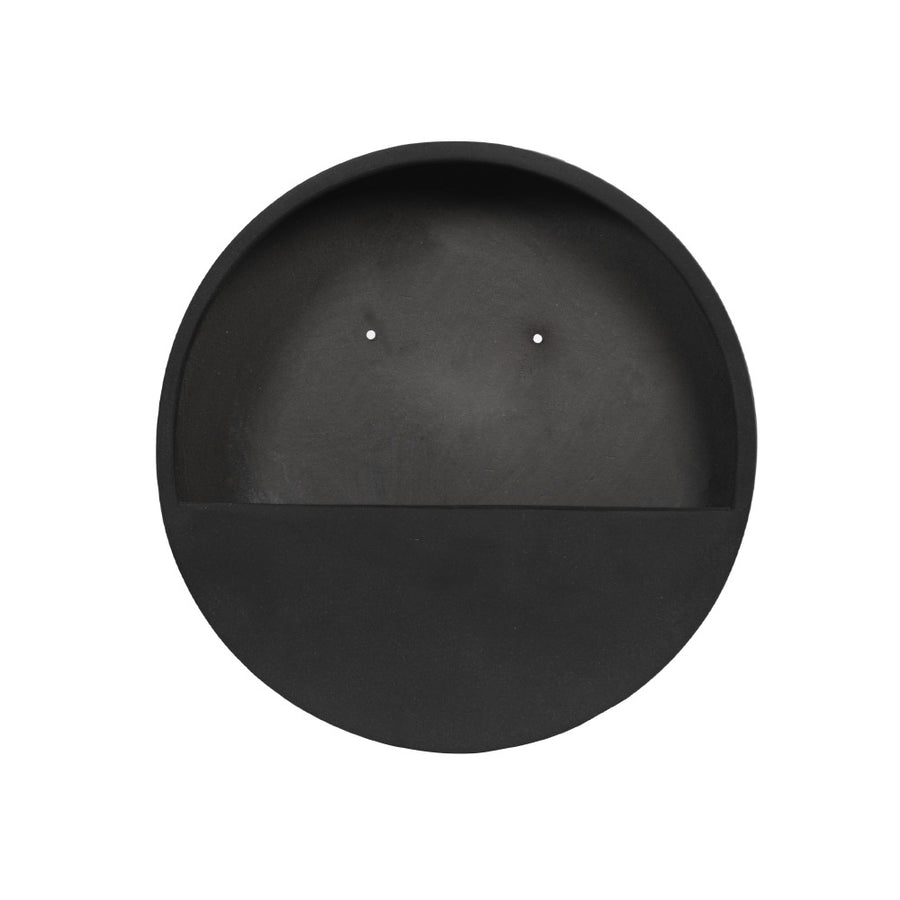 30 cm átmérőjű matt fekete fali kaspó fiberstone anyagból - frontális nézet.