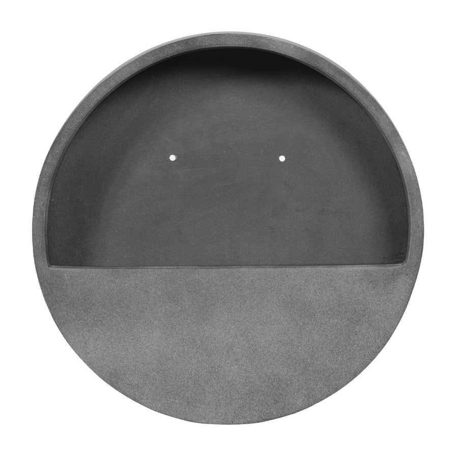 50 cm átmérőjű matt szürke fali kaspó fiberstone anyagból - frontális nézet.