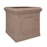 Heritage taupe színű óriás négyzetes fiberstone kaspó 90 × 90 × 90 cm, klasszikus díszítéssel