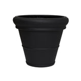 Heritage matt fekete kúpos fiberstone kaspó 69 cm átmérővel és 60 cm magassággal, széles, lekerekített peremmel és klasszikus díszítőgyűrűkkel, fehér háttéren.