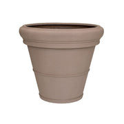 Heritage taupe színű kúpos fiberstone kaspó Ø69 × 60 cm méretben, hagyományos agyagcserép ihlette formával, széles, profilozott peremmel és matt felülettel.