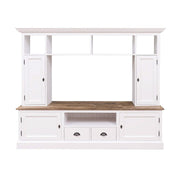 Kételemes, fenyőfa, tömörfa TV szekrény, fehér és Natúr színű.