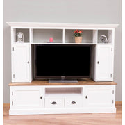 Kételemes, fenyőfa, tömörfa TV szekrény, fehér és Natúr színű.