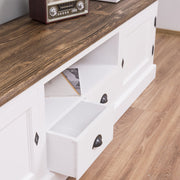 Kételemes, fenyőfa, tömörfa TV szekrény, fehér és Natúr színű.