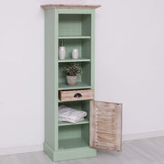 Fenyőfából készült, fürdőszobaszekrény. Mentazöld és natúr színű.