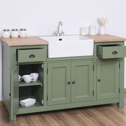 Vidéki stílusú, fenyőfából készült, három elemből álló komplett konyhabútor.