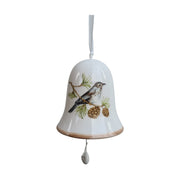 Téli énekesmadárral díszített karácsonyi kerámia harang.