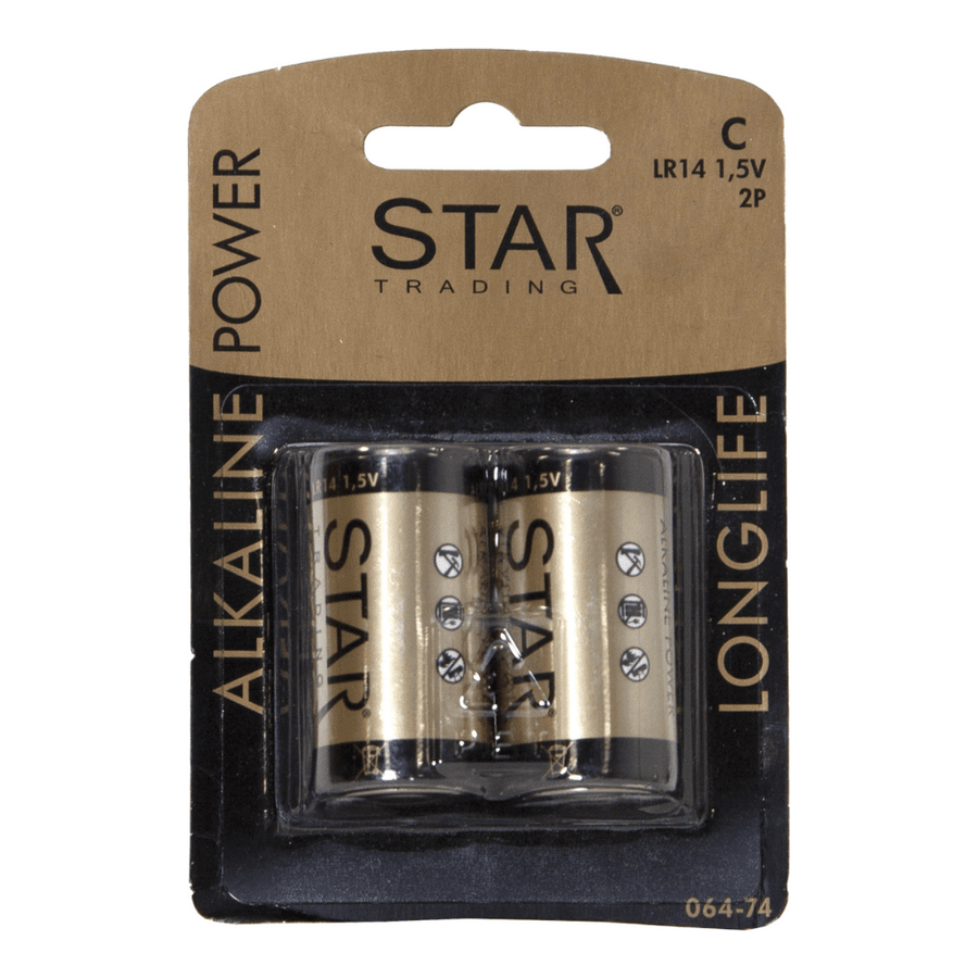 2 darab, C típusú, LR14-es, alkáli elem.