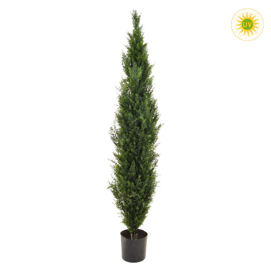 Élethű megjelenésű, UV-álló kialakítású, 150 cm magas, zöld színű cédrusfenyő műnövény
