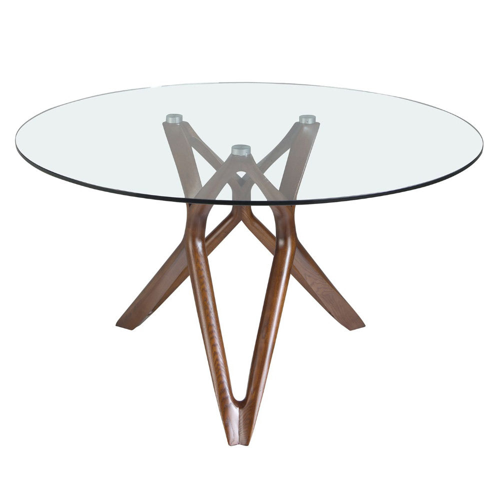 Kortárs stílusú, kőrisfából készült, dizájn étkezőasztal edzett üveglappal.