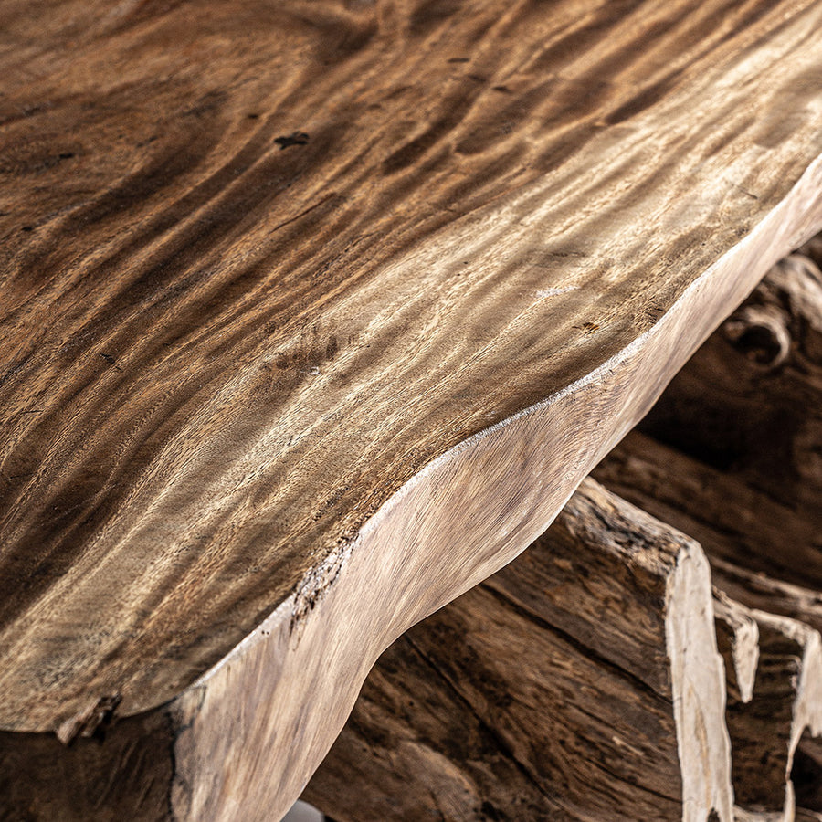 suarfa törzséből készült törzsi stílusú, nagy méretű organikus dohányzóasztal