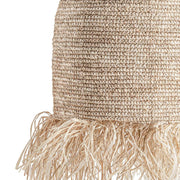 Törzsi ihletésű, kortárs stílusú, natúr színű, raffiából szőtt függeszték lámpa