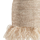 Törzsi ihletésű, kortárs stílusú, natúr színű, raffiából szőtt függeszték lámpa