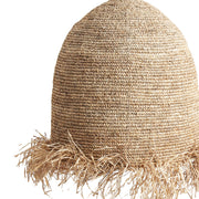 Törzsi ihletésű, kortárs stílusú, natúr színű, raffiából szőtt függeszték lámpa