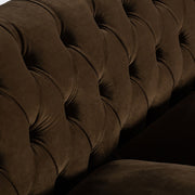 Koloniál stílusú, olívazöld színű, műszálas szövettel kárpitozott kanapé