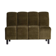 Kortárs stílusú,  olajzöld színű bársonnyal kárpitozott moduláris kanapé.