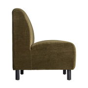 Kortárs stílusú, olajzöld színű bársonnyal kárpitozott moduláris kanapé.