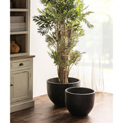 Két darabos, kortárs stílusú, fekete színű, égetett terrakotta kaspó szett