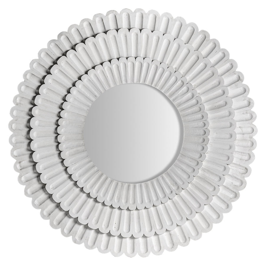 Provanszi stílusú, fehér színű, mangófából készült, kör alakú, design falitükör